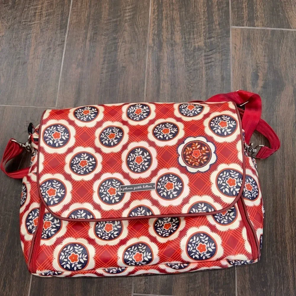 Petunia Pickle Bottom Boxy Backpack Diaper Bag - Vibrant Red Pattern